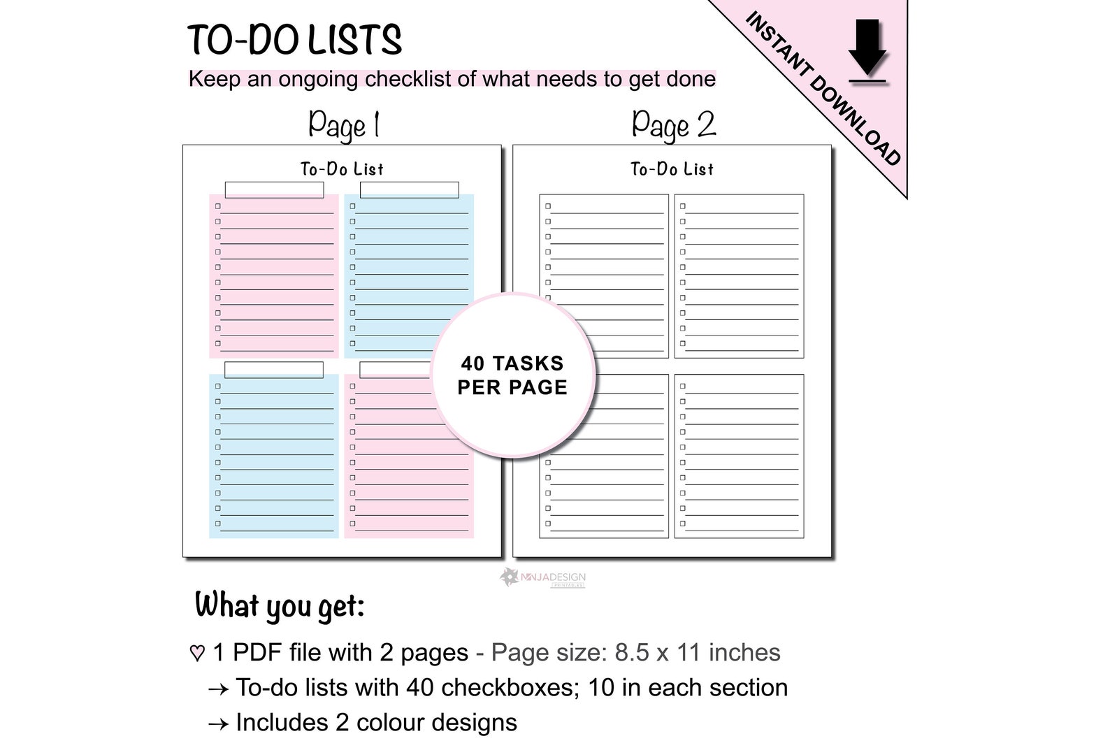 Printable to Do Lists With 40 Checkboxes to Keep Track of Different ...