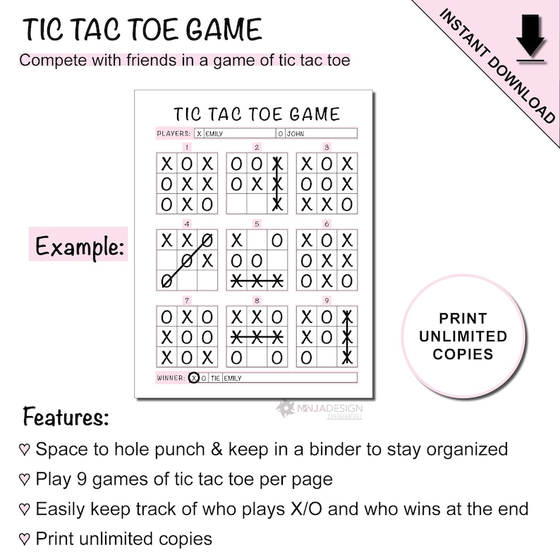 Printable Tic Tac Toe Game Activity Sheet for Adults & Kids - Etsy