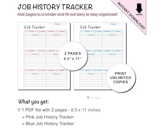 Rastreador de historial laboral imprimible para rastrear el historial de empleo laboral