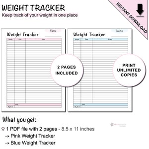 Printable Weight Tracker for Tracking & Logging Weight in kilograms (kg) or pounds (lbs)