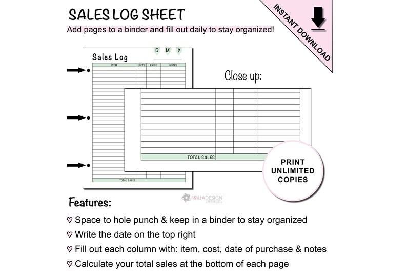 Sales Log Printable Sheet