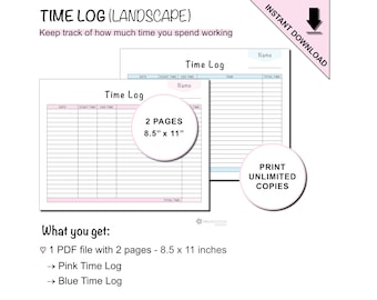 Printable Time Log Sheet to Track Time Spent Working on Tasks for Businesses