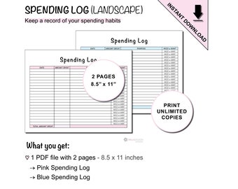 Printable Landscape Spending Log Sheet to Track Spending