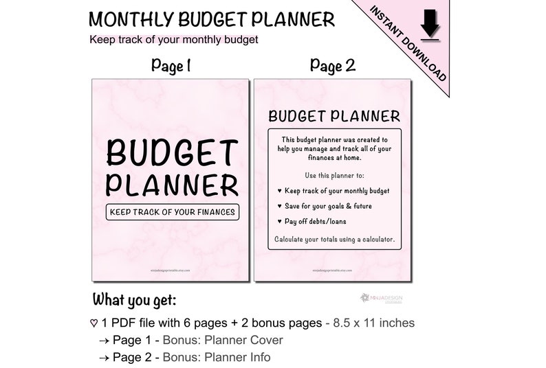 Printable Monthly Budget Planner With a Blank Monthly Calendar to Log ...