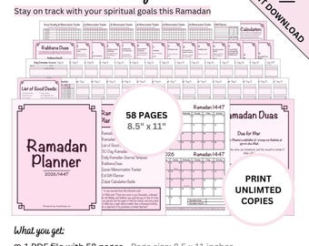 Printable Pink Ramadan Planner 2026 for Muslim Kids & Adults | Ramadan Spiritual Preparation