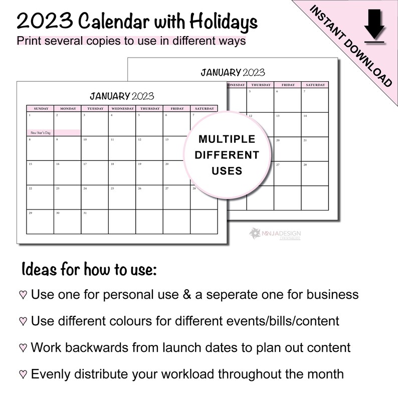 Printable Minimalist Calendar for 2023 With Canadian Statutory - Etsy