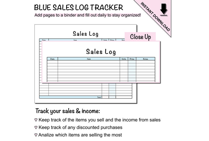 Sales Log Tracker Sheet Printable