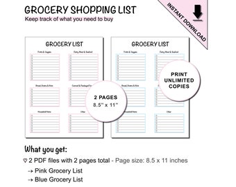 Printable Grocery Shopping List Separated Into Different Categories