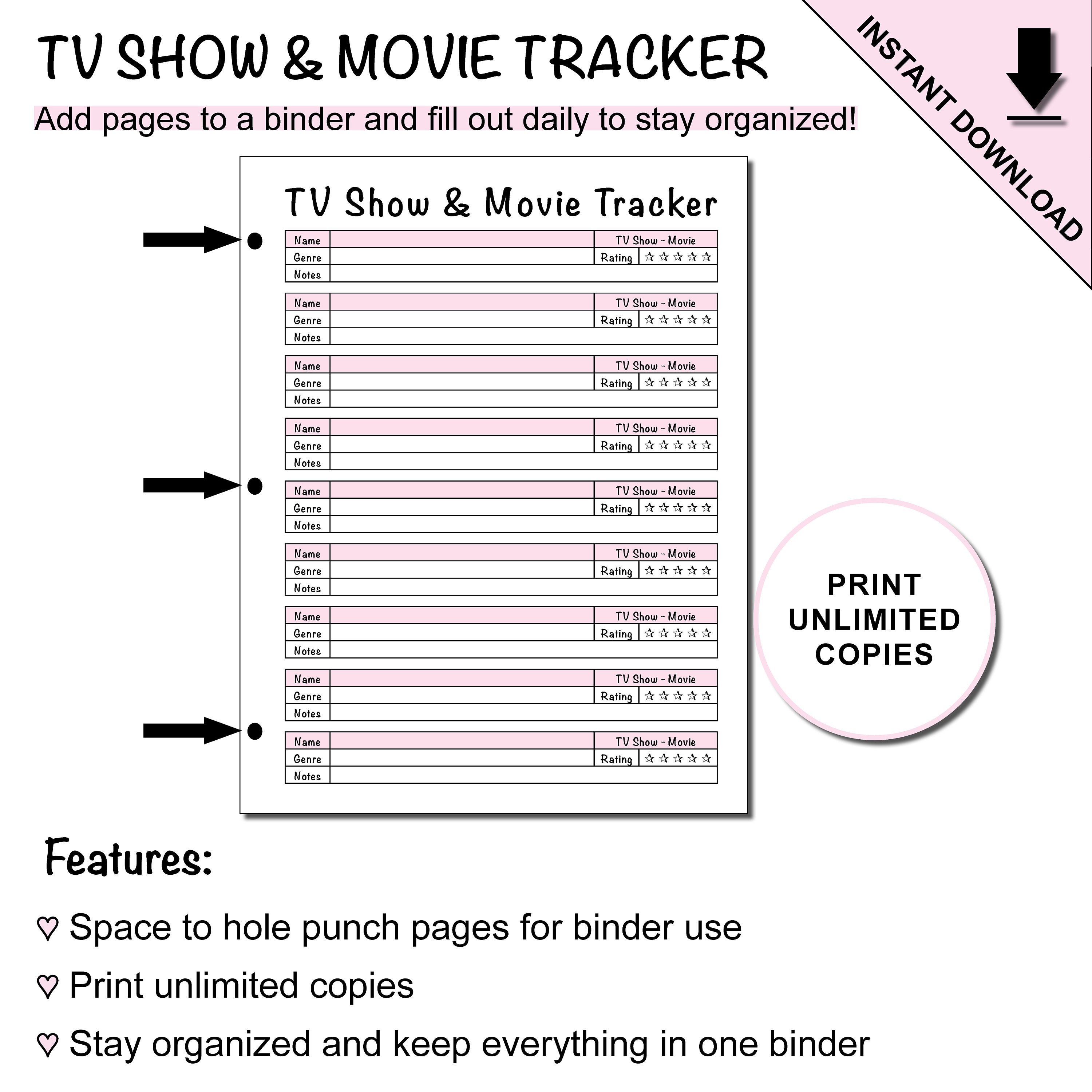 Printable TV Show and Movie Tracker for TV Shows and Movies - Etsy