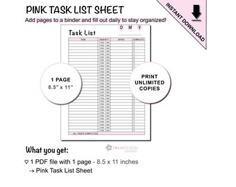 Printable Task List Tracker Sheet for Small Businesses