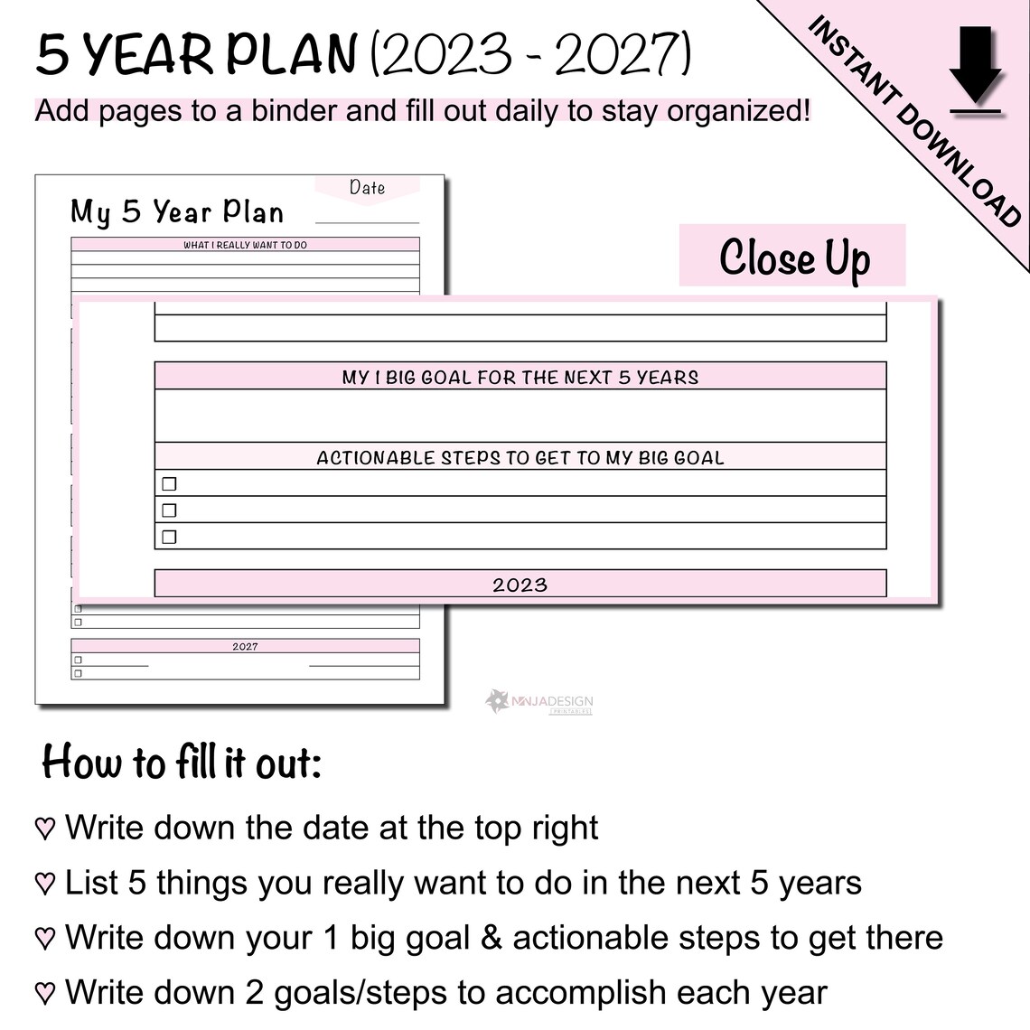 Printable 5 Year Goal Planning Template for 2023 to 2027 Plus - Etsy