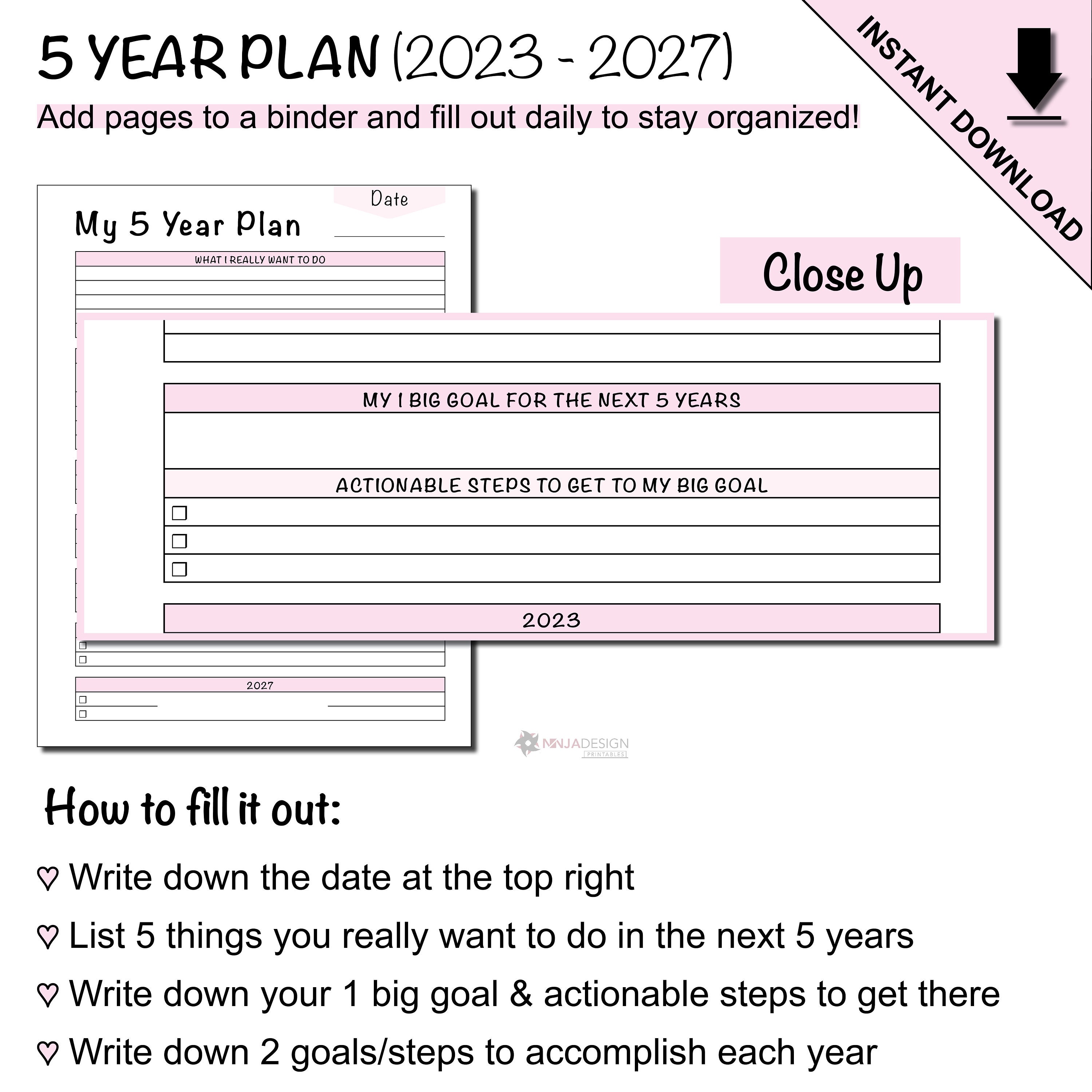 Printable 5 Year Goal Planning Template for 2023 to 2027 Plus - Etsy
