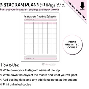 Instagram Content, Growth and Layout Planner Printable