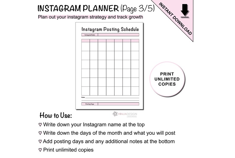 Instagram Content, Growth and Layout Planner Printable