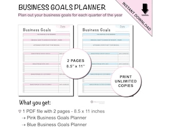 Printable Business Goals Planning Template | Yearly & Quarterly (Q1, Q2, Q3, Q4) Goals for Small Businesses