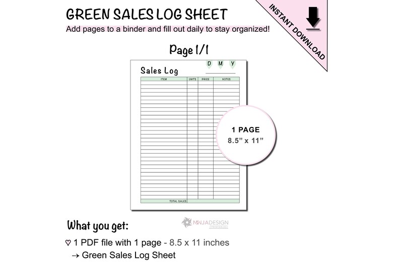 Sales Log Printable Sheet