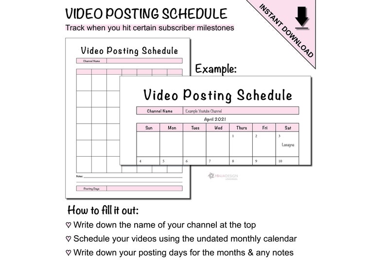 Youtube Content Planner and Youtube Growth Tracker Printable