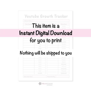Youtube Content Planner and Youtube Growth Tracker Printable Instant Digital Download