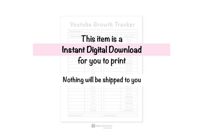 Youtube Content Planner and Youtube Growth Tracker Printable Instant Digital Download