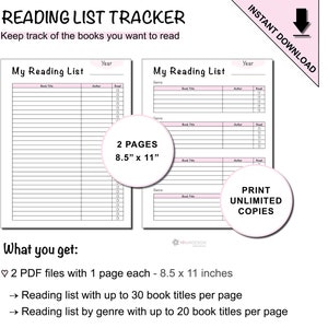 Printable Reading List Tracker For Books You Want To Read or Listen To
