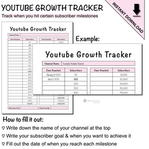 Youtube Content Planner and Youtube Growth Tracker Printable