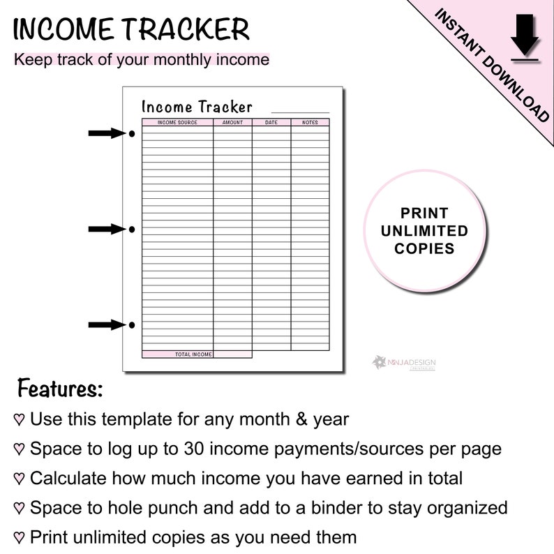 monthly income tracker printable monthly income tracker printable