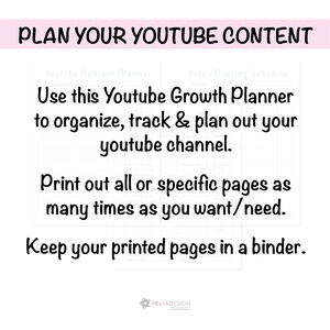 Youtube Content Planner and Youtube Growth Tracker Printable