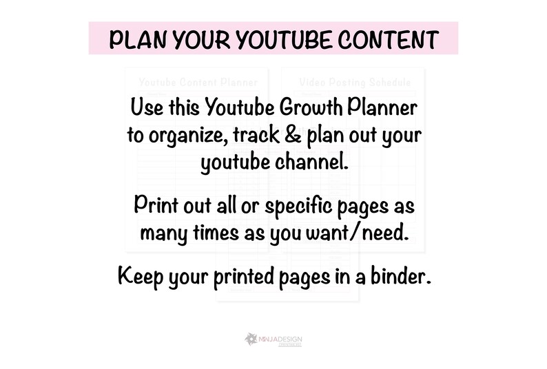 Youtube Content Planner and Youtube Growth Tracker Printable