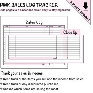Sales Log Tracker Sheet Printable