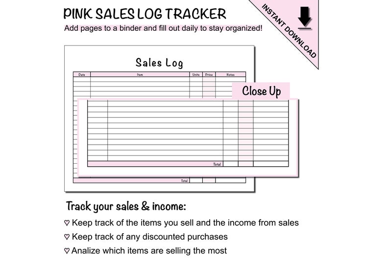 Sales Log Tracker Sheet Printable