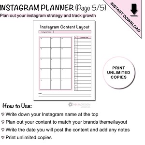 Instagram Content, Growth and Layout Planner Printable