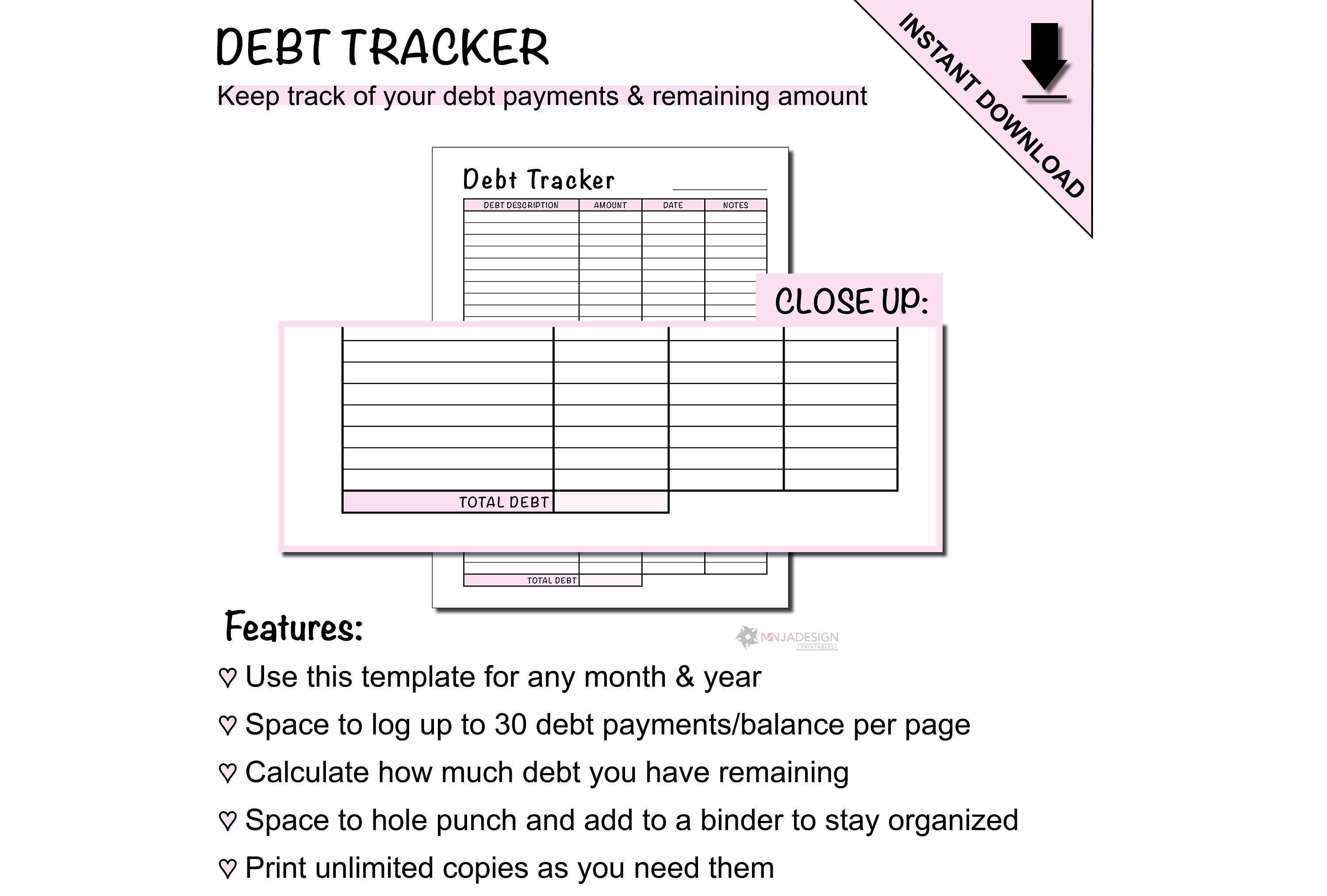 Printable Debt Tracker Sheet to Log and Keep Track of Your Debt on Your ...