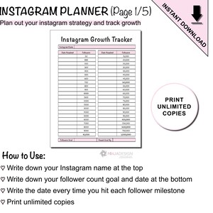 Instagram Content, Growth and Layout Planner Printable