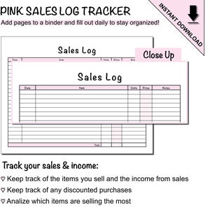 Sales Log Tracker Sheet Printable