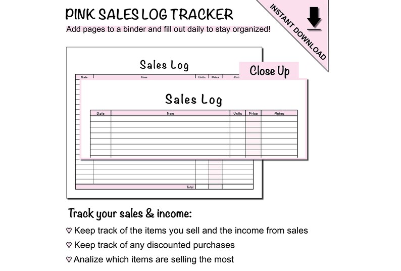 Sales Log Tracker Sheet Printable