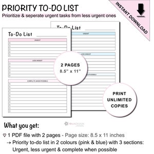 Printable Priority To Do List with Checkboxes | Priority List Based on Urgency