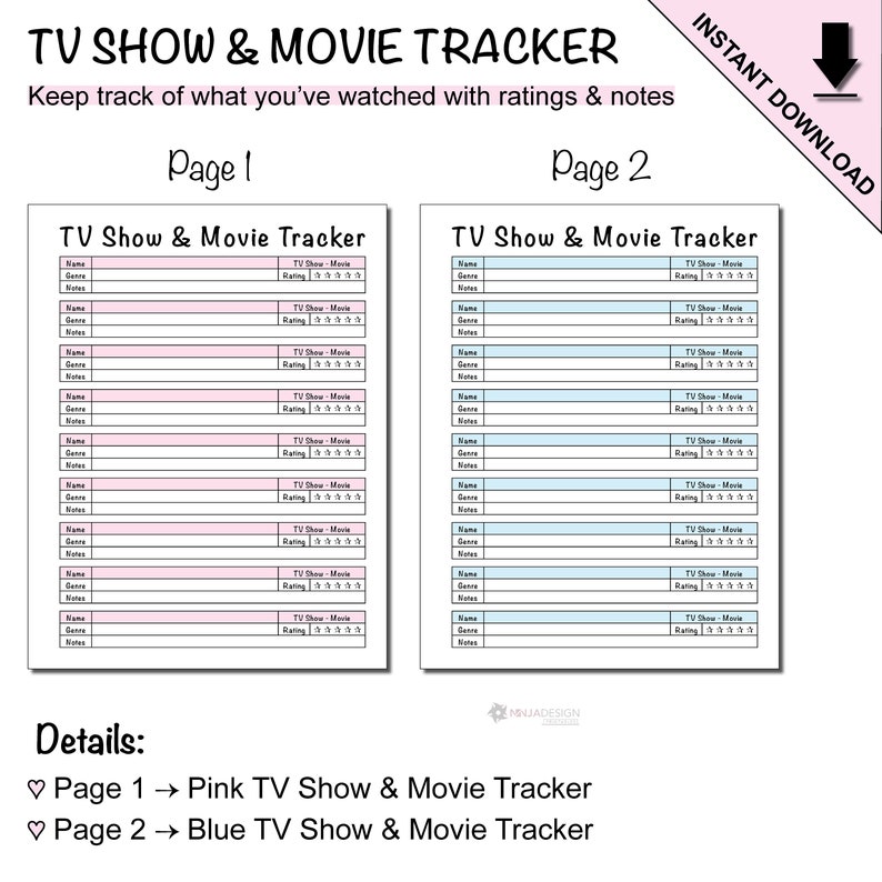Printable TV Show and Movie Tracker for TV Shows and Movies - Etsy