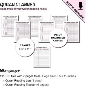 Printable Quran Planner to Track  and Log Reading and Memorization of Quran for Kids & Adults | Ramadan Preparation Planner