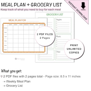 Afdrukbare wekelijkse maaltijdplanner en boodschappenlijst