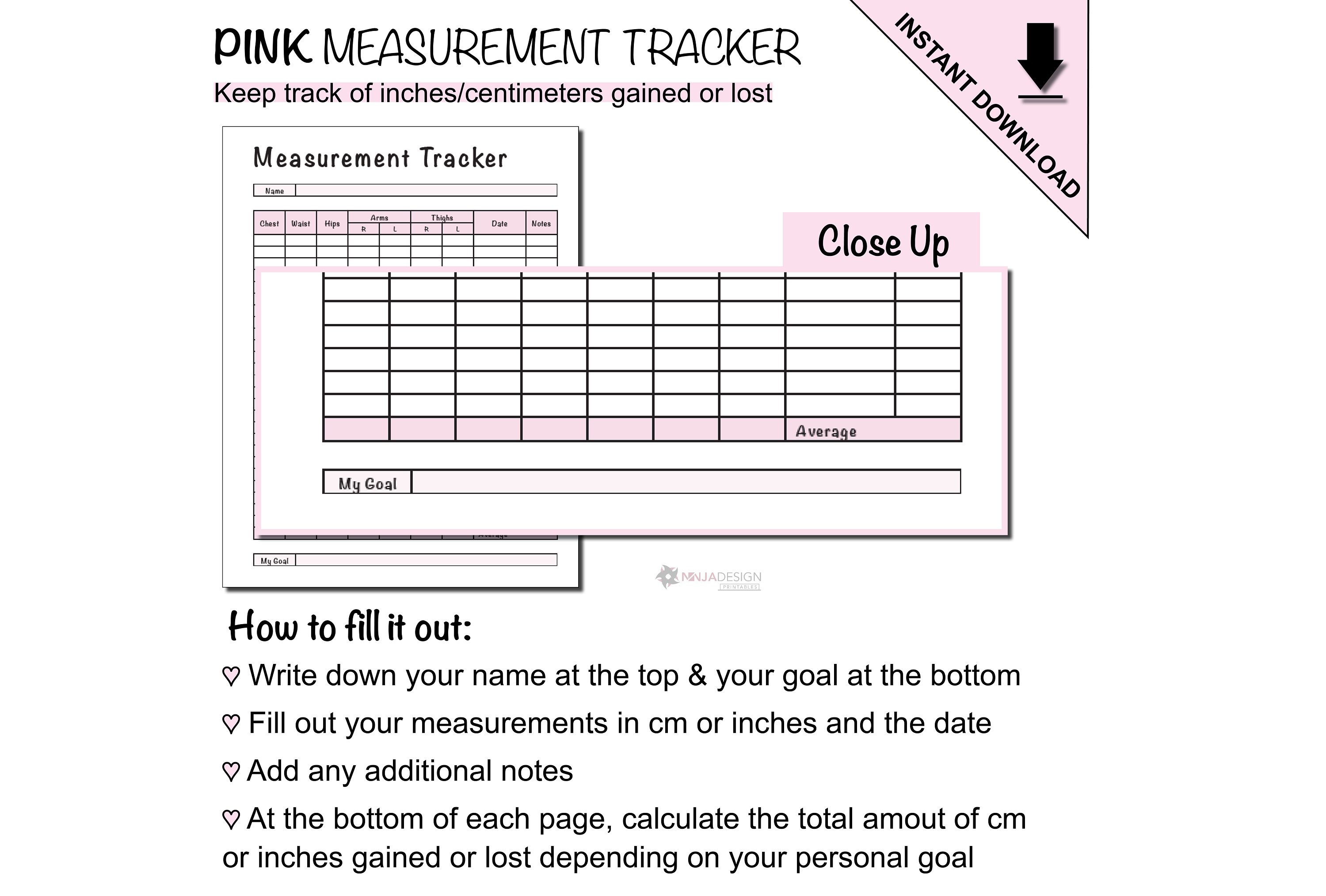 Printable Measurement Tracker for Tracking & Logging Measurements in ...
