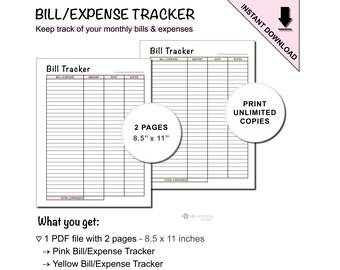 Printable Bills & Expenses Tracker Sheet to Log and Keep Track of Your Bills and Expenses