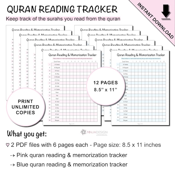 Printable Quran Reading and Memorization Tracker for Kids & Etsy Canada