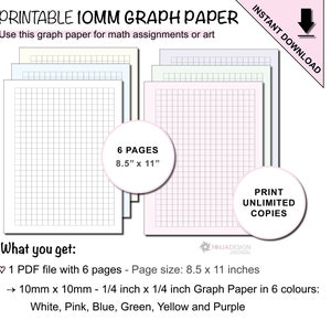 Printable Graph Paper with 10mm x 10mm Grid Spacing | 1/4 inch x 1/4 inch Graph Paper | 1cm x 1cm Grid Paper