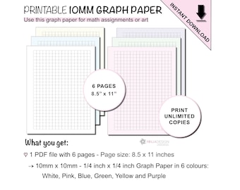 Printable Graph Paper with 10mm x 10mm Grid Spacing | 1/4 inch x 1/4 inch Graph Paper | 1cm x 1cm Grid Paper