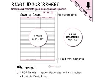 Printable Start Up Cost Sheet for Business