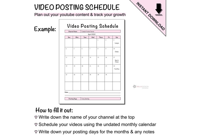 Youtube Content Planner and Youtube Growth Tracker Printable