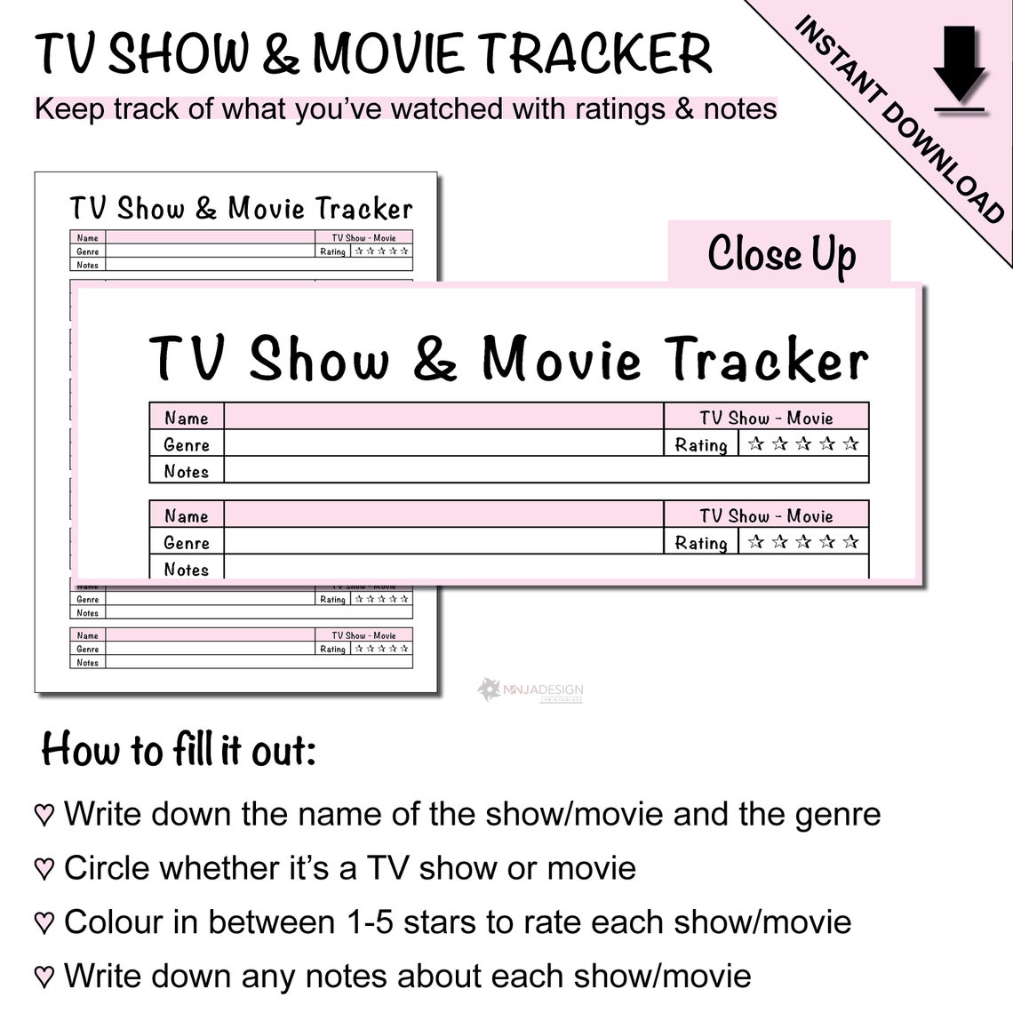 Printable TV Show and Movie Tracker for TV Shows and Movies - Etsy