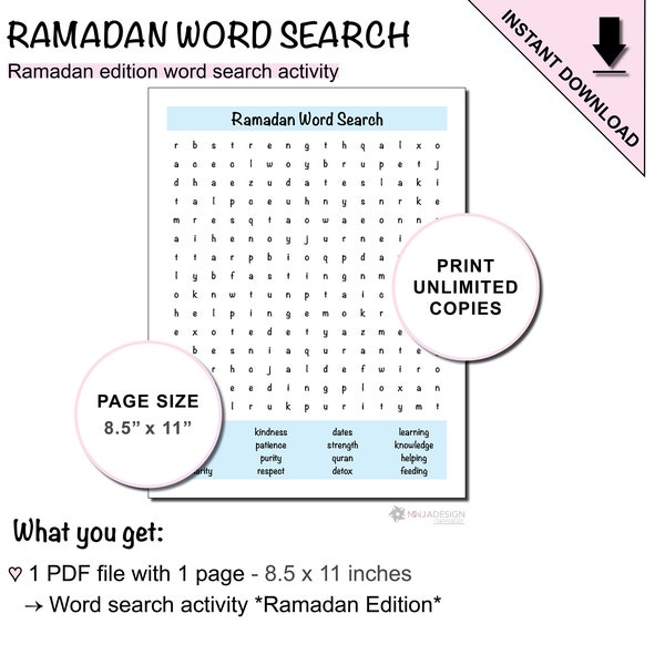 Printable Ramadan Word Search Activity for Kids & Adults | Ramadan Preparation