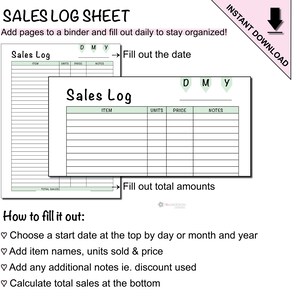 Sales Log Printable Sheet