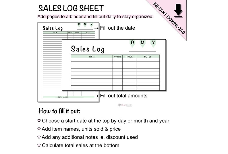 Sales Log Printable Sheet